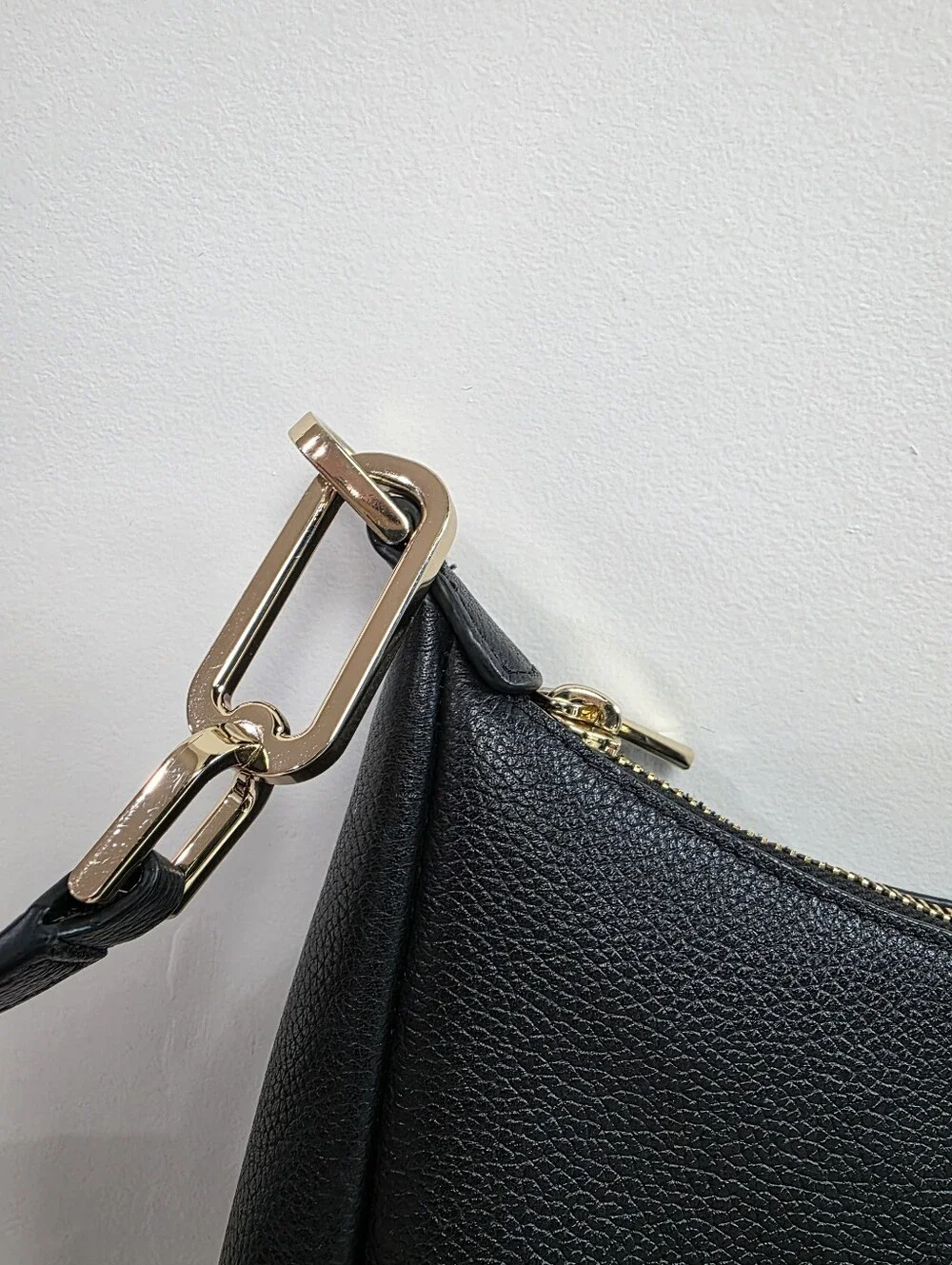 kate spade Kayla Black Pebbled Leather Shoulder Hobo with Gold Spade Accent